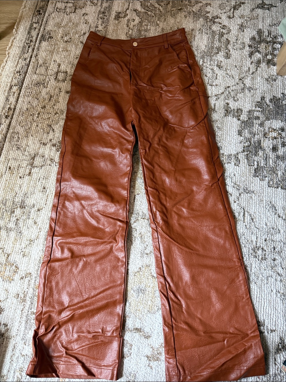 Princess Polly Faux Leather Pants in Cognac Brown
